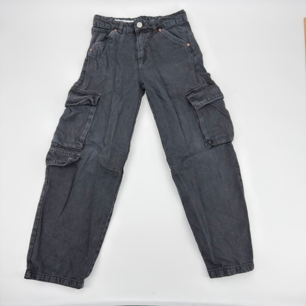 Zara Kids Washed Black Denim Cargo Pants Size 11-12 Years Utility Skater